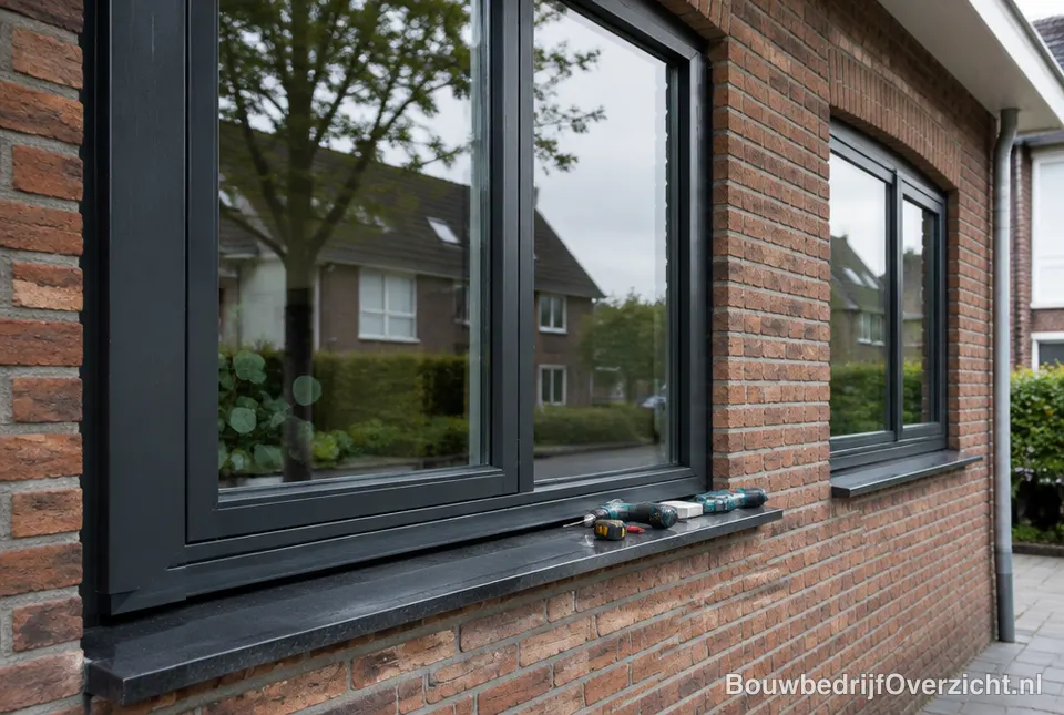 Nieuwe kozijnen in een bakstenen gevel